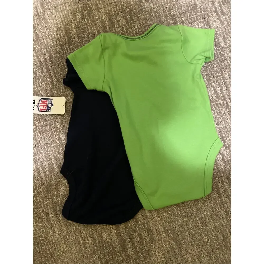 2-Infant NFL Licensed Seattle Seahawks Bodysuit Size 0-3mo Blue & Green NWT